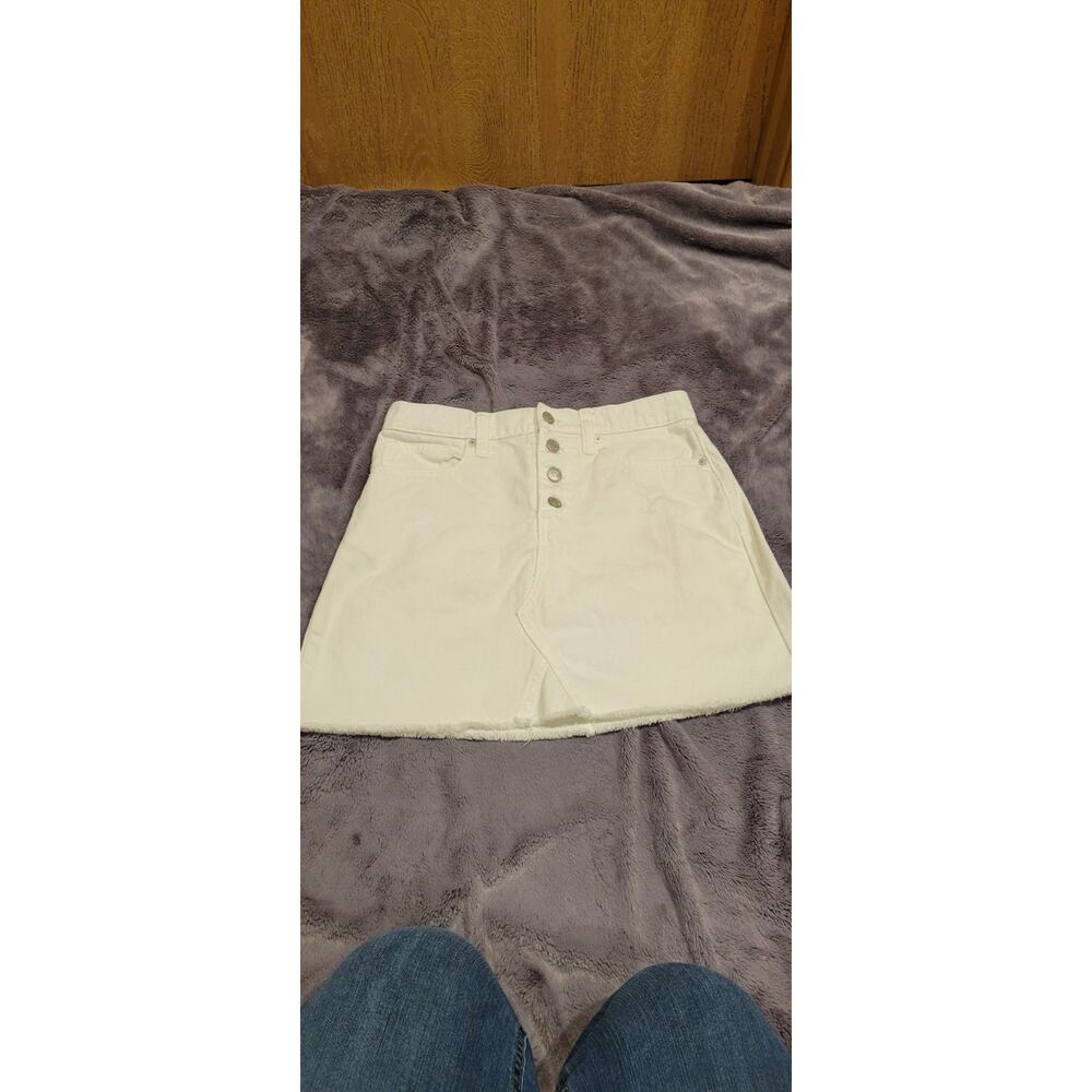 Madewell Skirt Womens 26 White Rigid Denim A-Line Button Front Pockets Mini